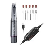 Fuegobird Electric Nail Drill Kit, Portable USB Nail File Tool for Acrylic Gel Nails, Professional Manicure Pedicure Efile Machine for Home and Salon, 30000 RPM with LCD Display Control